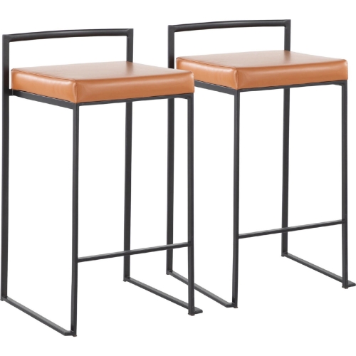 Fuji Stackable 27" Counter Stool in Camel Leatherette & Black Metal (Set of 2)